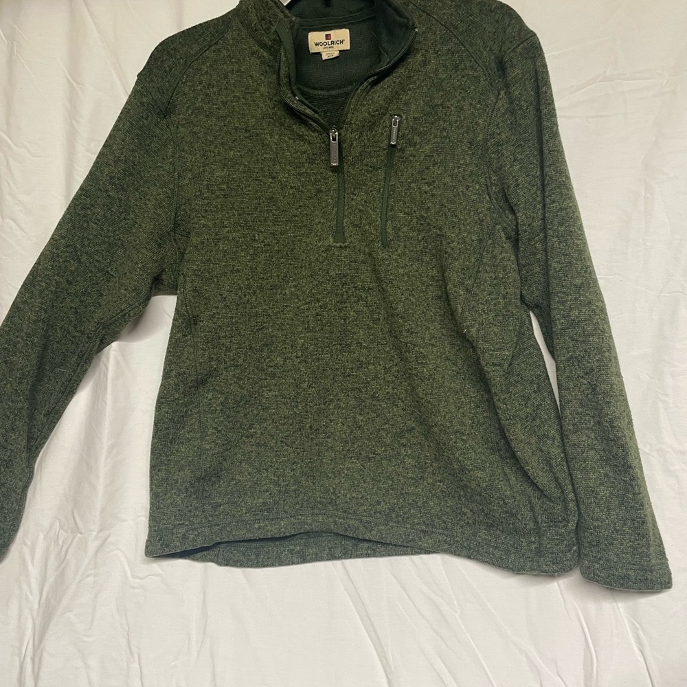 Woolrich Green Zip Up Sweater with Heathered Texture